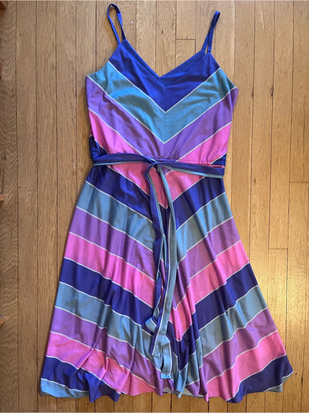 Vintage Striped Spaghetti Strap Dress in Purple, Pink & Blue